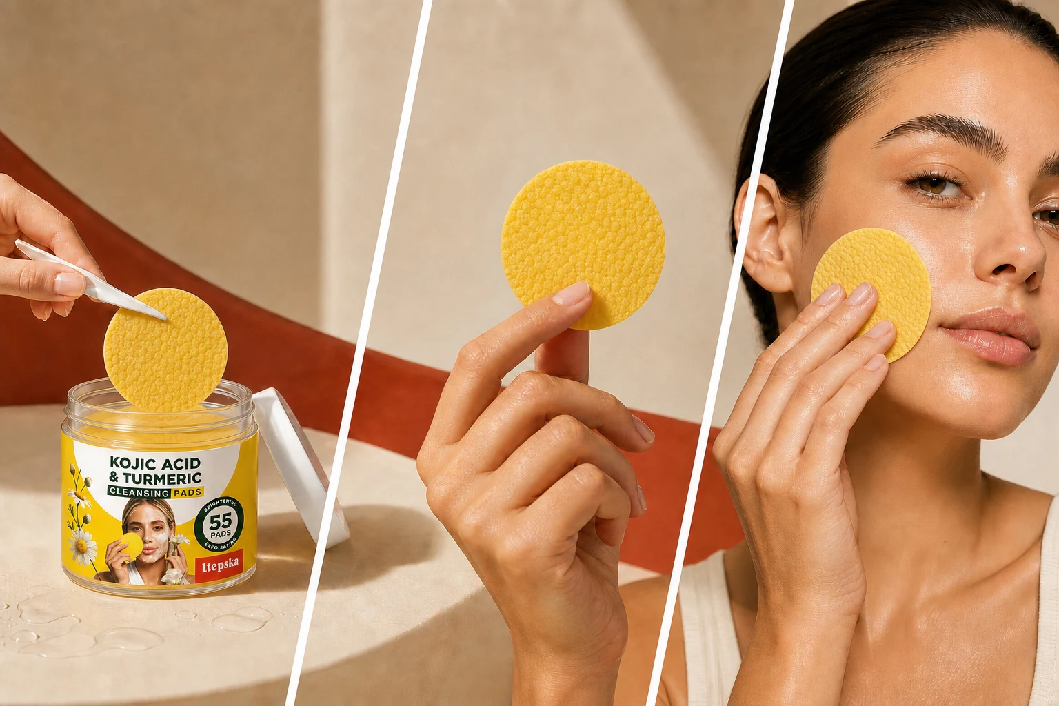 Lift an LTEPSKA yellow pad with the tweezers and gently sweep it across clean skin