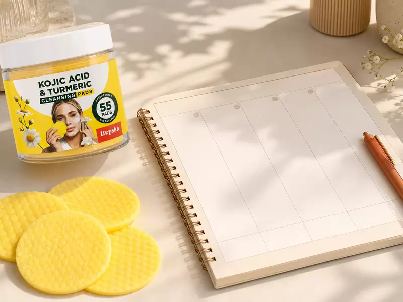 Yellow pads and a skincare jar beside a weekly planner