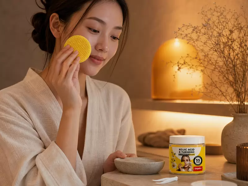 Yellow pad, tweezers and skincare jar at a warm evening vanity